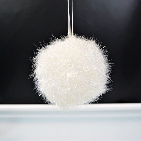 Frosted Snowflake And Snowball Feathered Tinsel Glittery Christmas Ornaments - Picture 3 of 7